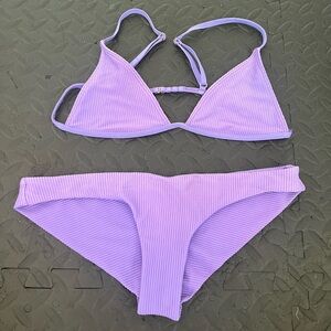 Frankies Bikinis Purple Ribbed Bikini Set